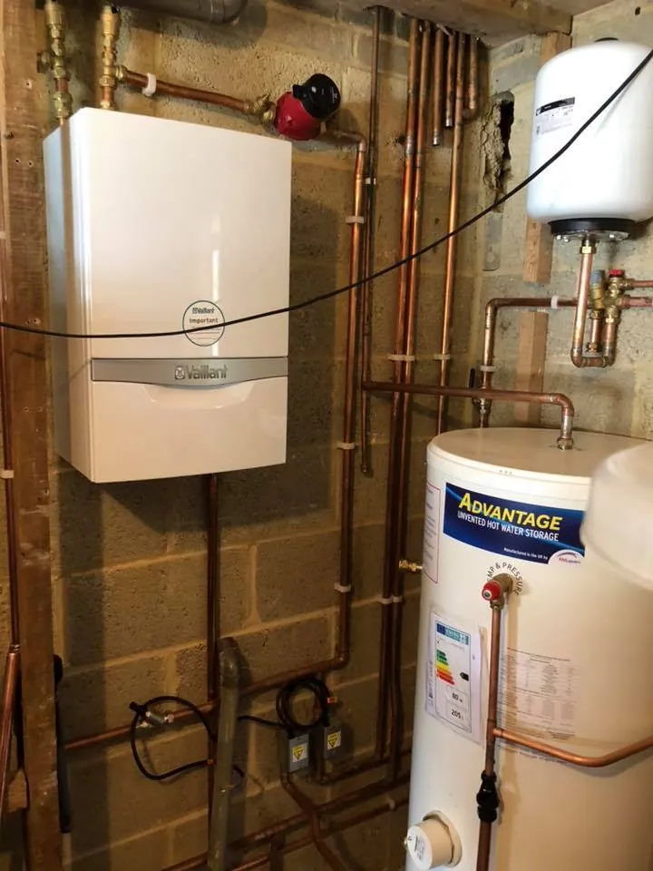 New boiler and unvented cylinder with copper pipework