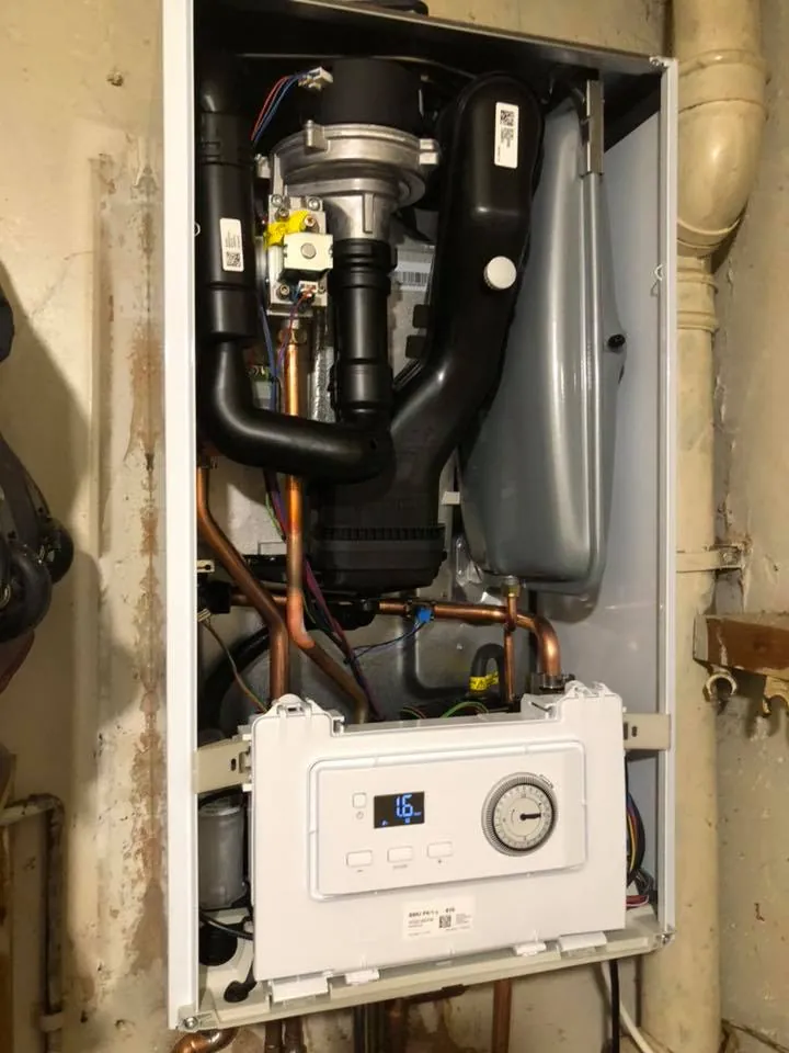 Boiler with the case off during a service